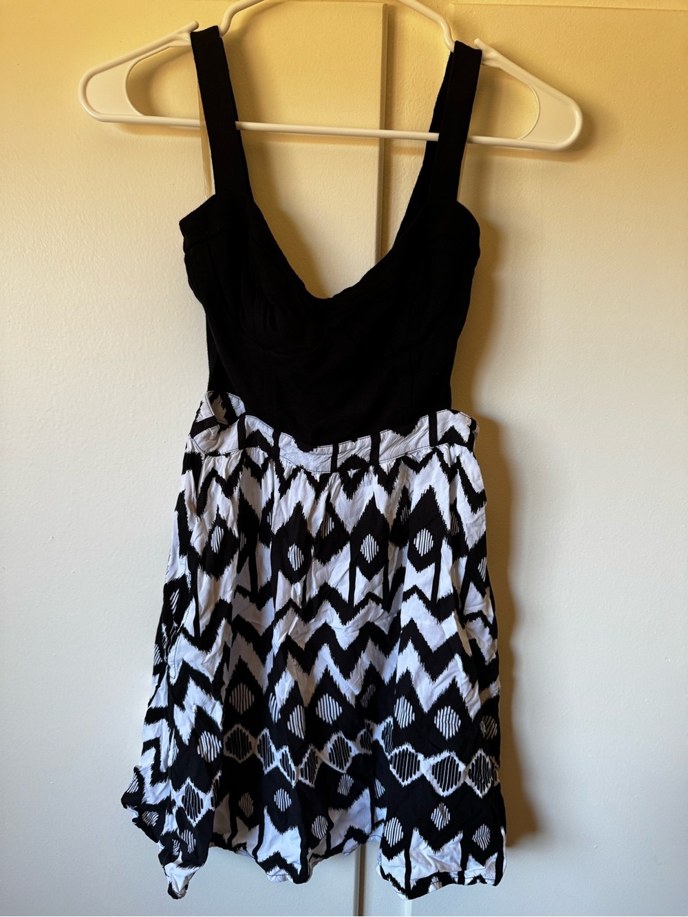 Volcom Black and White Mini Dress with Geometric Skirt